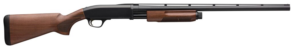 A brown and black shotgun