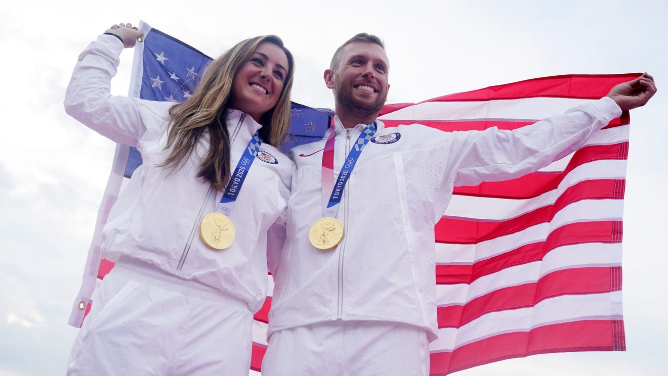 Amber English (left) and Vincent Hancock take home gold medals for the U.S. in shooting. 