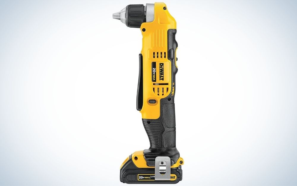 Black and yellow, right angle, cordless drill and driver kit