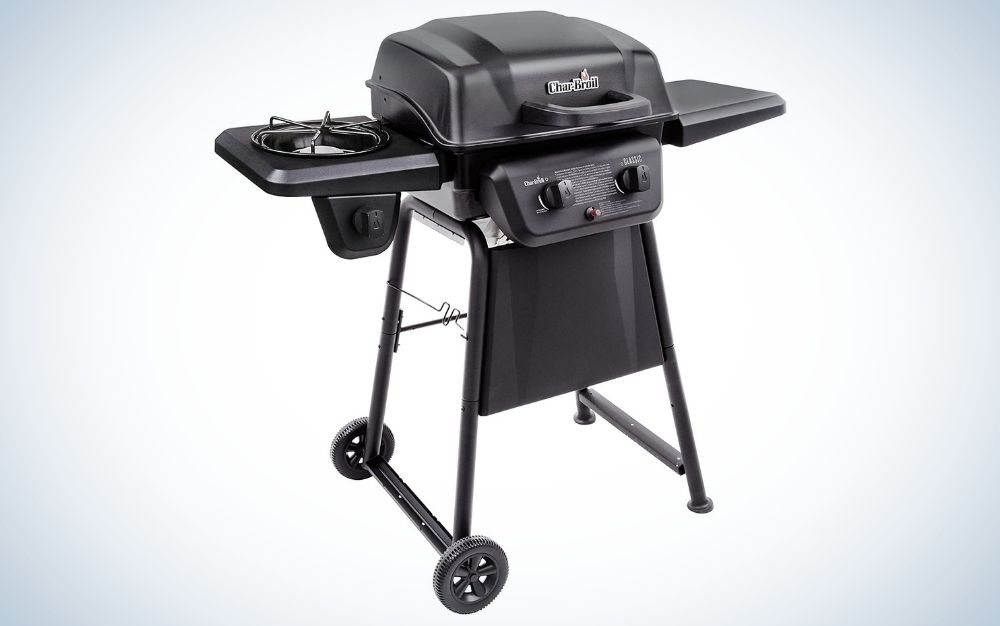 Stainless steel, 2-burner, liquid propane gas grill with side burner