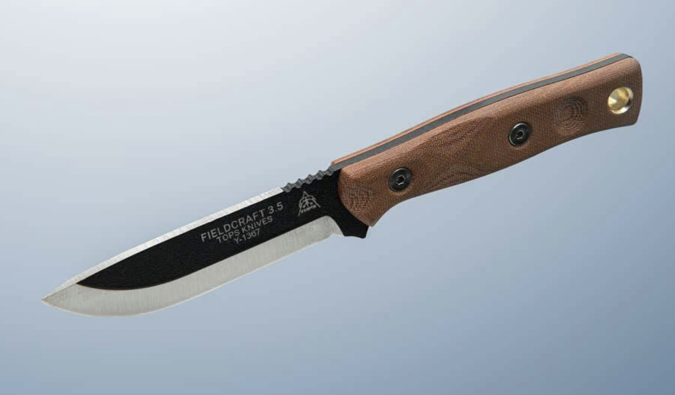 The Tops Fieldcraft knife with a wooden handle