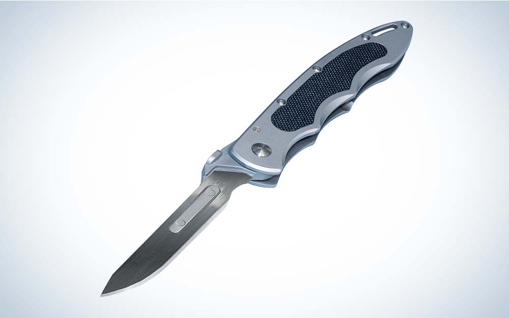 A silver Havalon Piranta knife