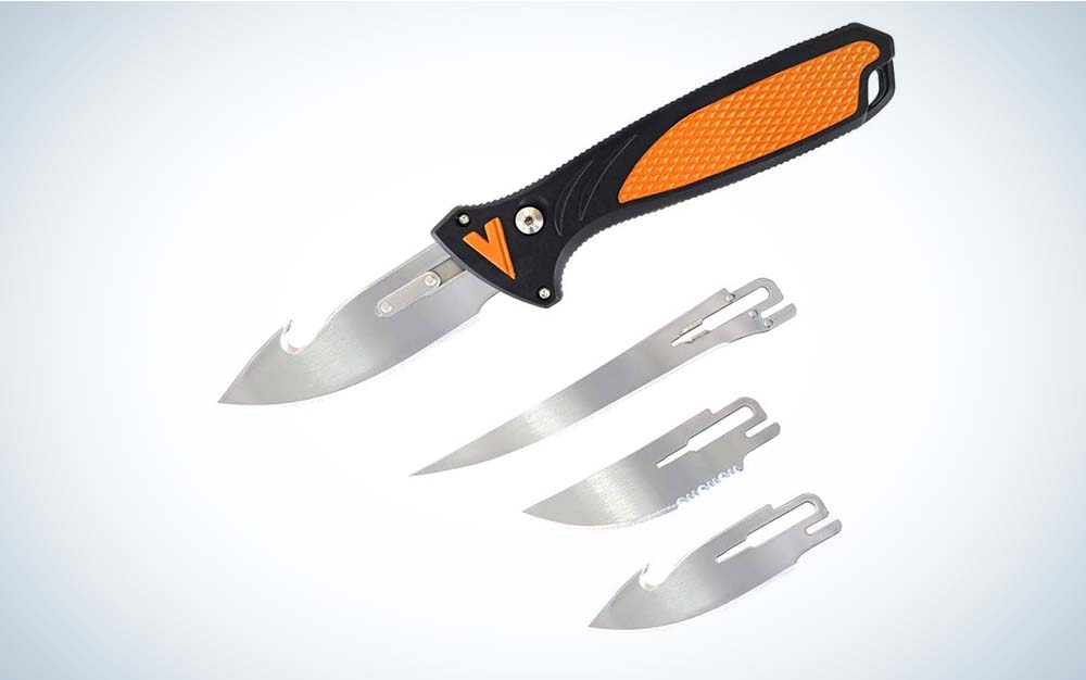 An orange Havalon Talon Hunt knife with replaceable blades
