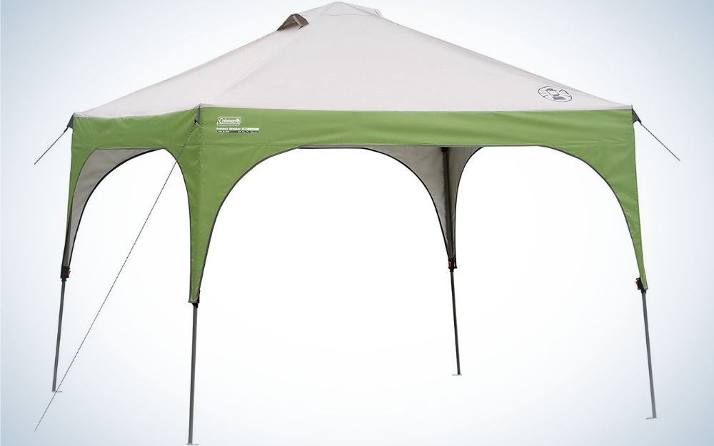 Large click-and-release buttons help this 35-pound tent go up easily. 