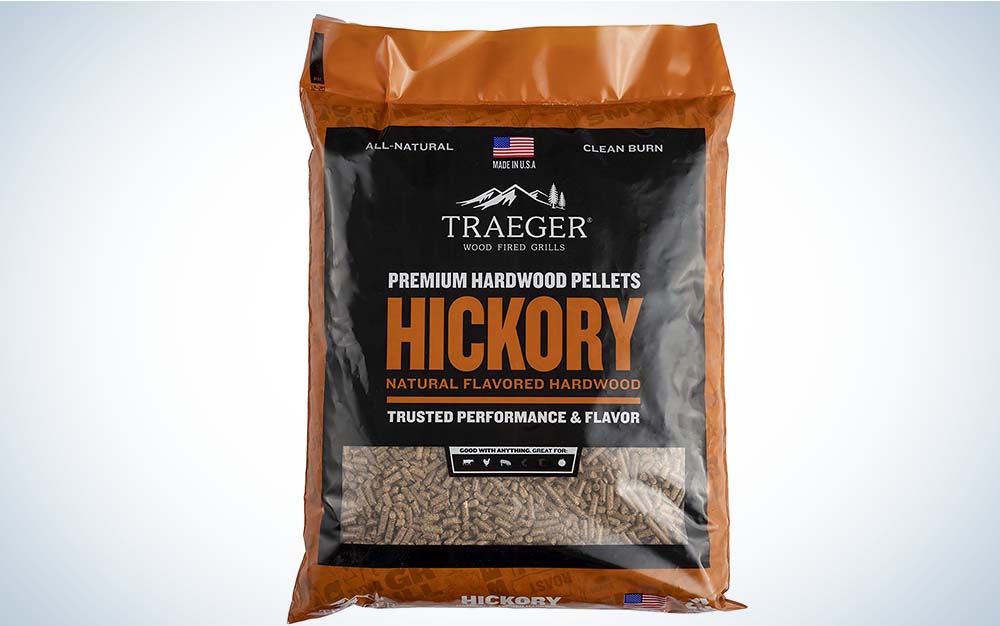 A bag of Traeger Hickory BBQ pellets