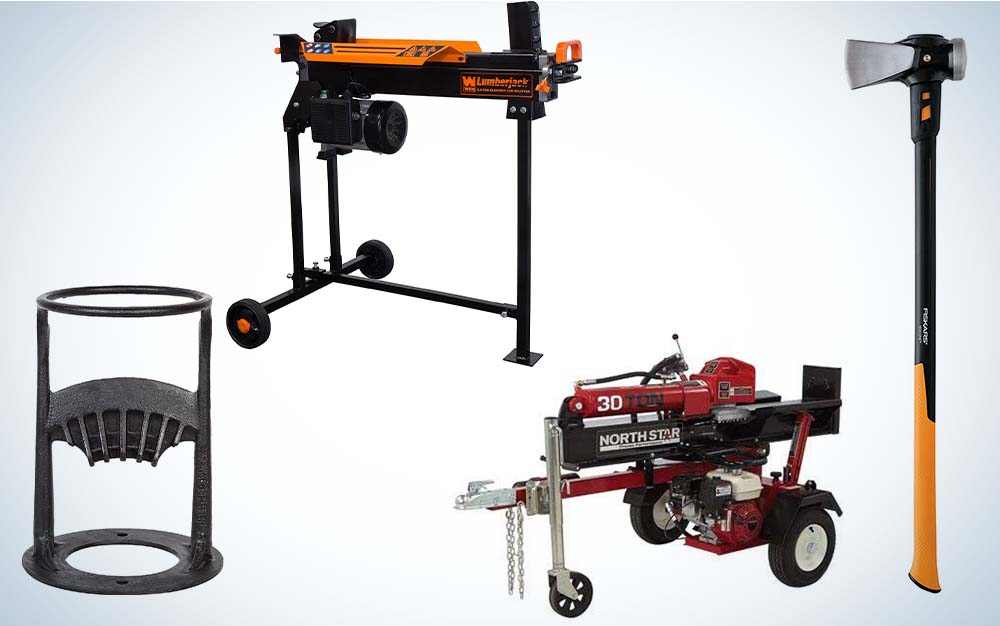 A collage of four log splitters