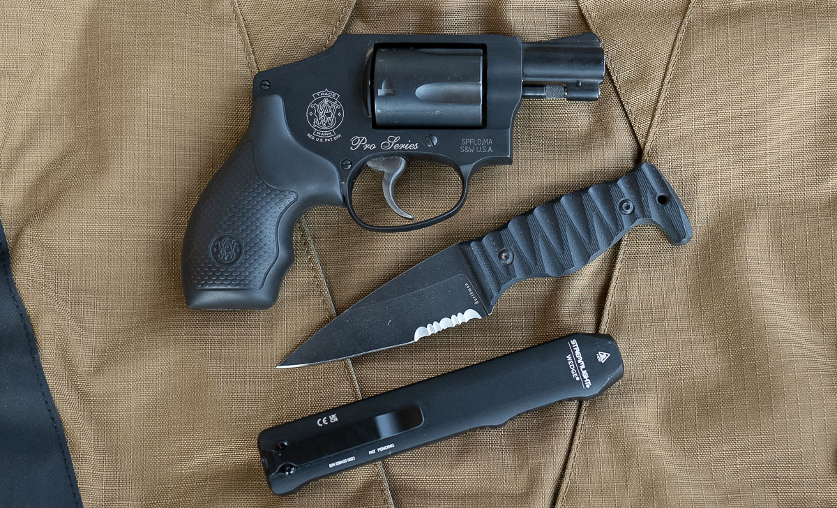 Everyday carry gear like a handgun, knife, and flashlight are essential.