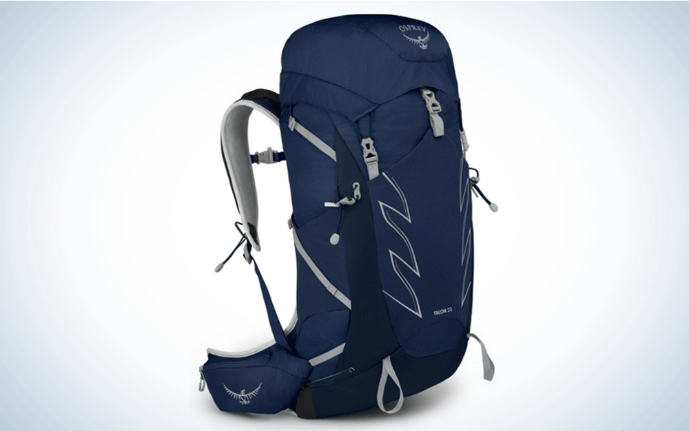 A blue hiking backpack