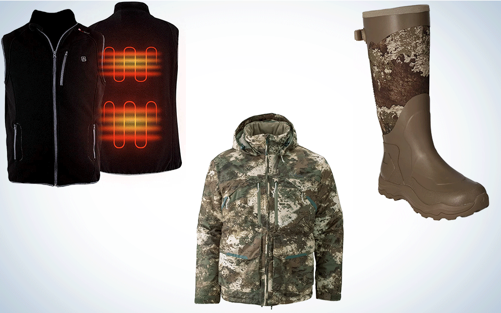 A vest, jacket, and boot