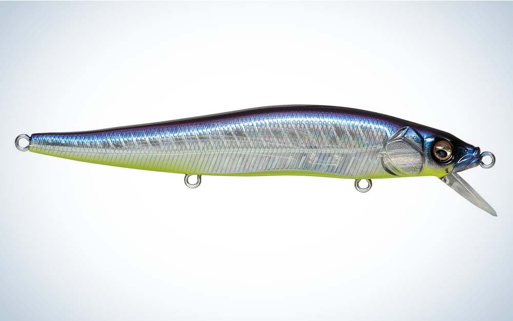 A blue and green bass lure that's one of the best spring bass fishing lures