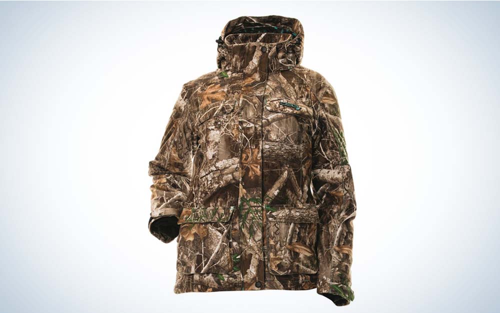 A hooded camo jacket that's one of the best women's hunting jackets