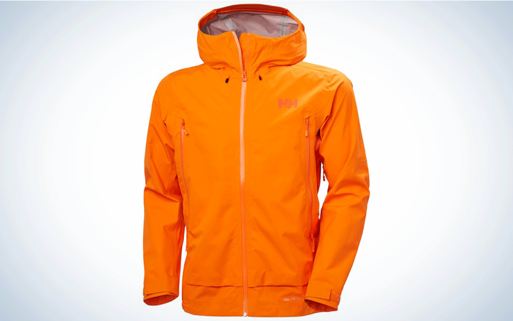 Orange, hard shell ski jacket
