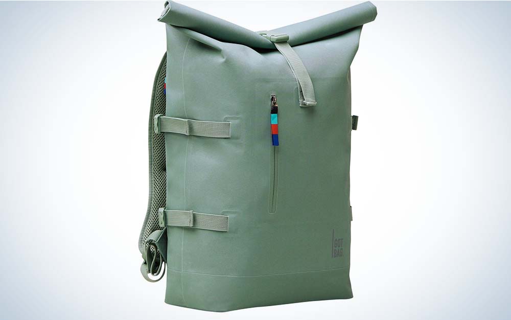 A light green backpack
