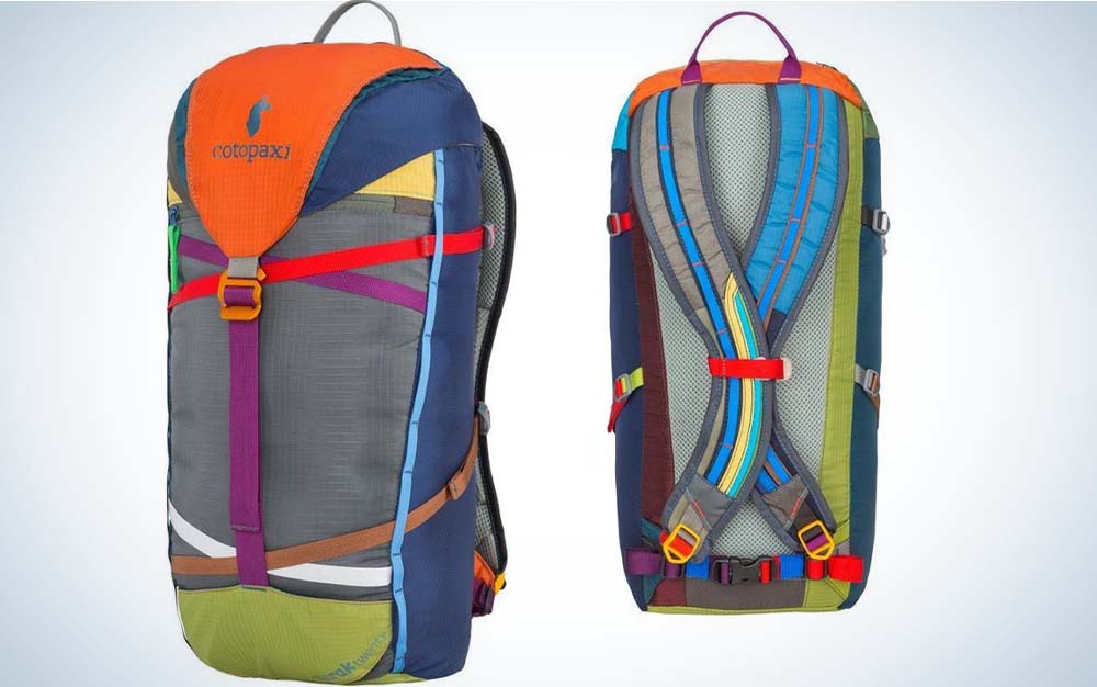 Two multi-colored hiking backpacks