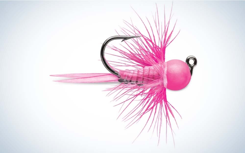 A pink best ice fishing lure for panfish