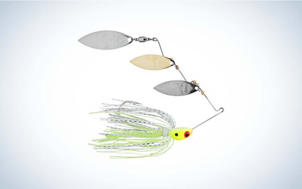 A gren, silver, and gold best spinnerbait