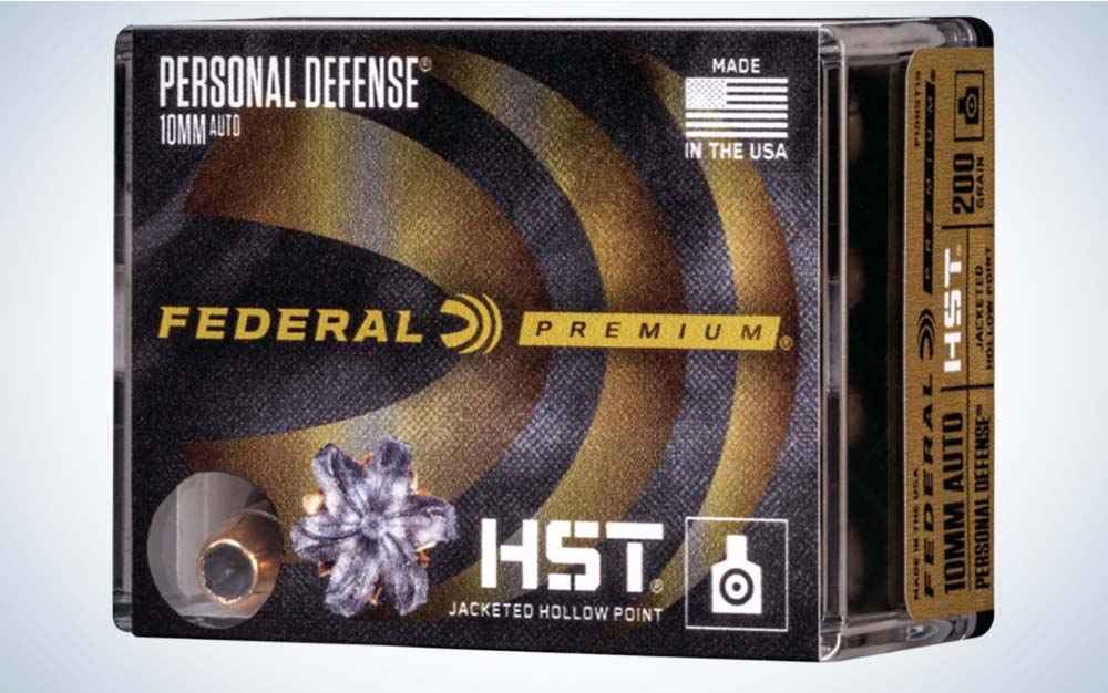 A black and brown box of best 10mm ammo