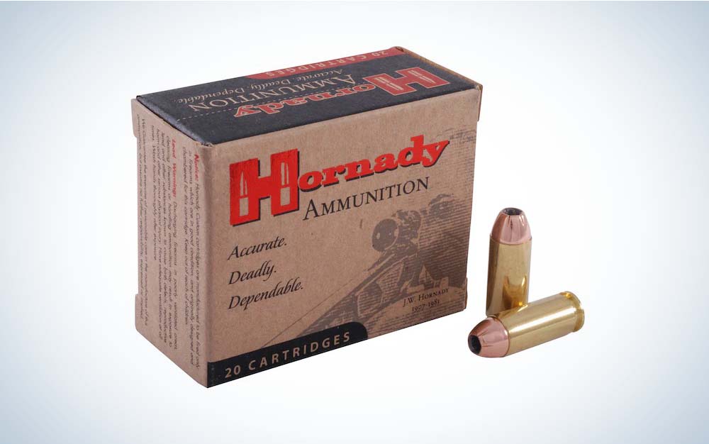 A box of Hornady Custom XTP 10mm ammo