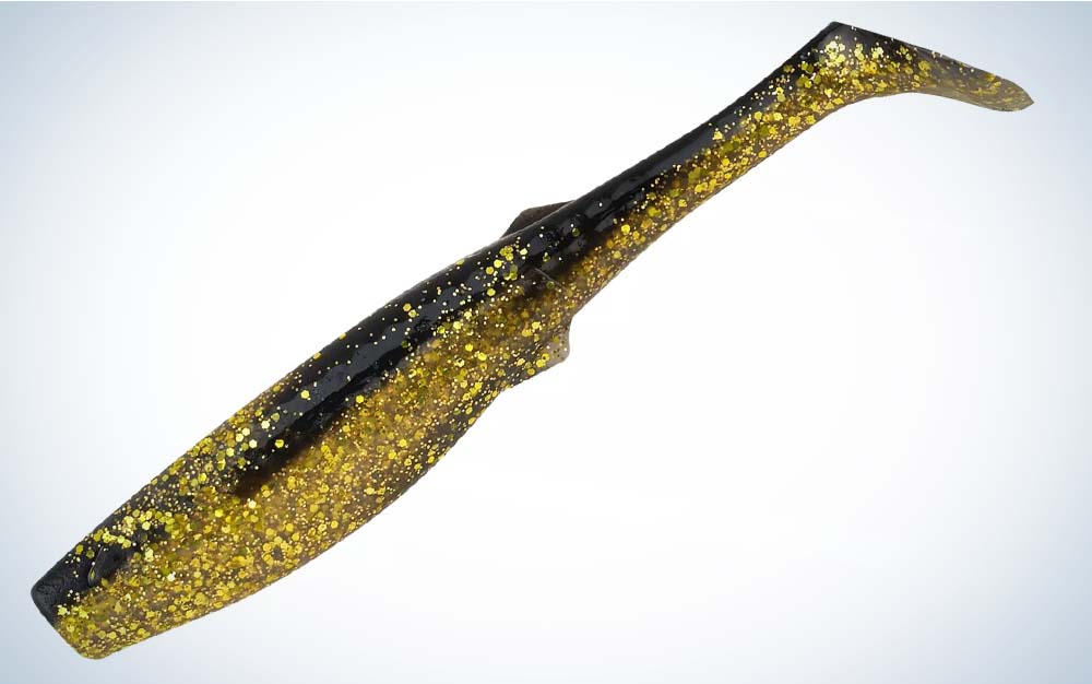 A gold and black soft best saltwater lure