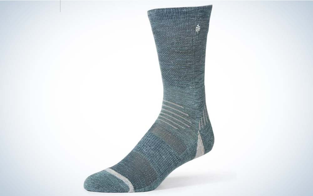 A grey and blue best hiking sock