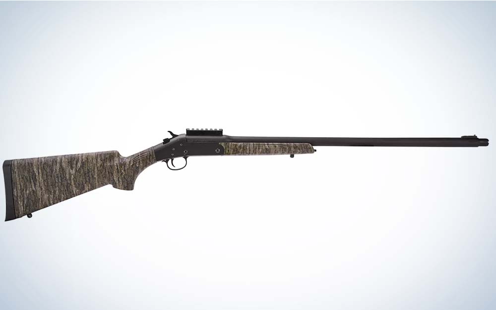 A dark camo best turkey hunting shotgun