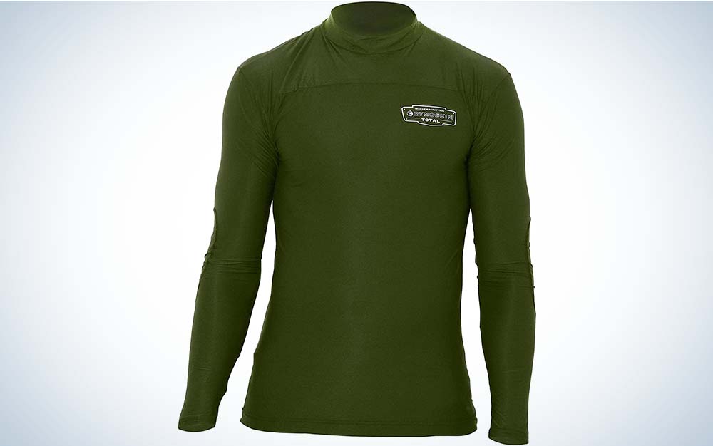 A green long-sleeve shirt that is one of the best tick repellent