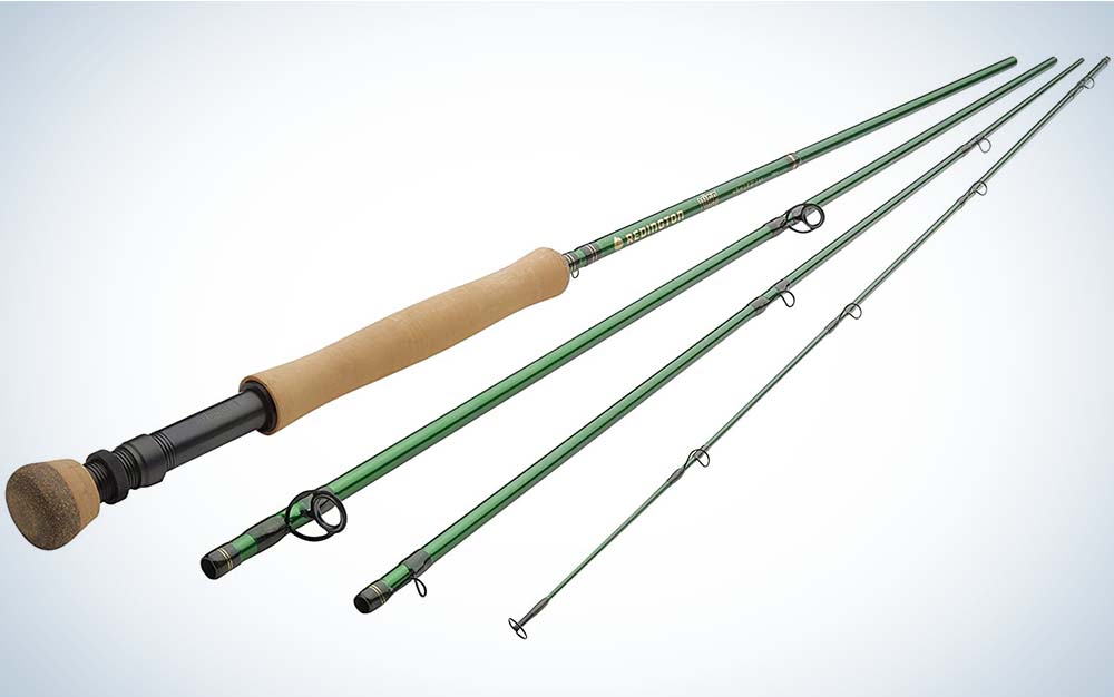 A green deconstructed best fly rod for beginners with a cork handle