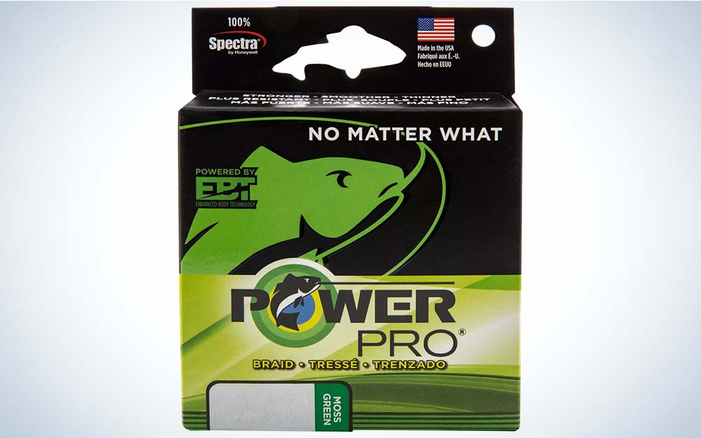 A green and black box of best ice fishing line