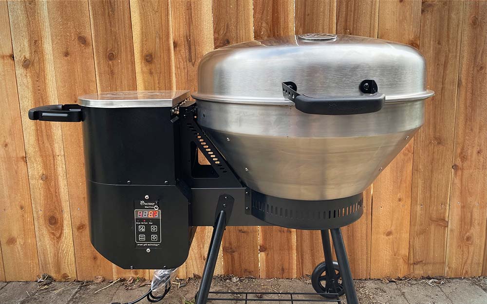 A black and silver best pellet smoker