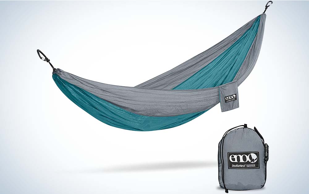 A blue and grey best camping hammock