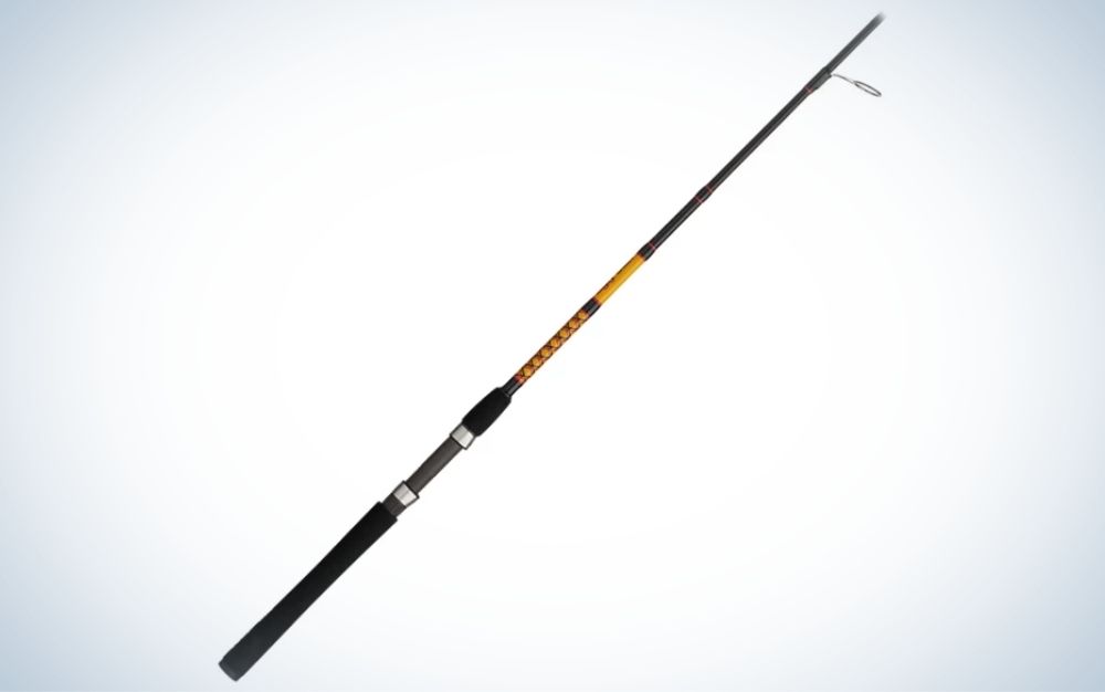 A black and yellow best saltwater fishing rod