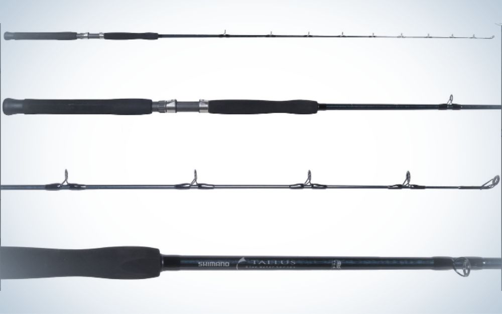 Four parts of a black best saltwater fishing rod