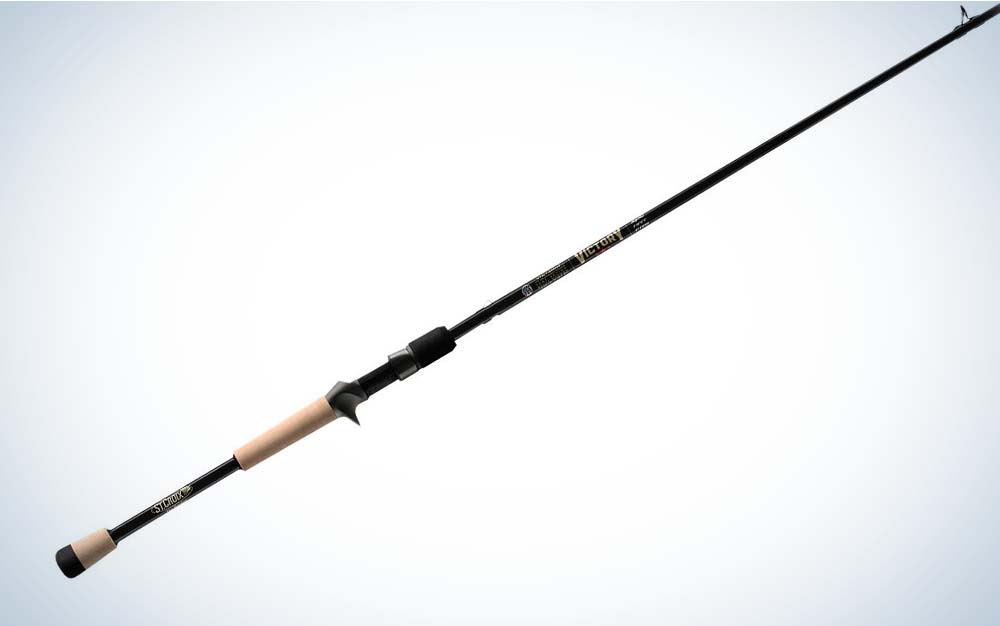 A black best spinnerbait rod with a cork handle