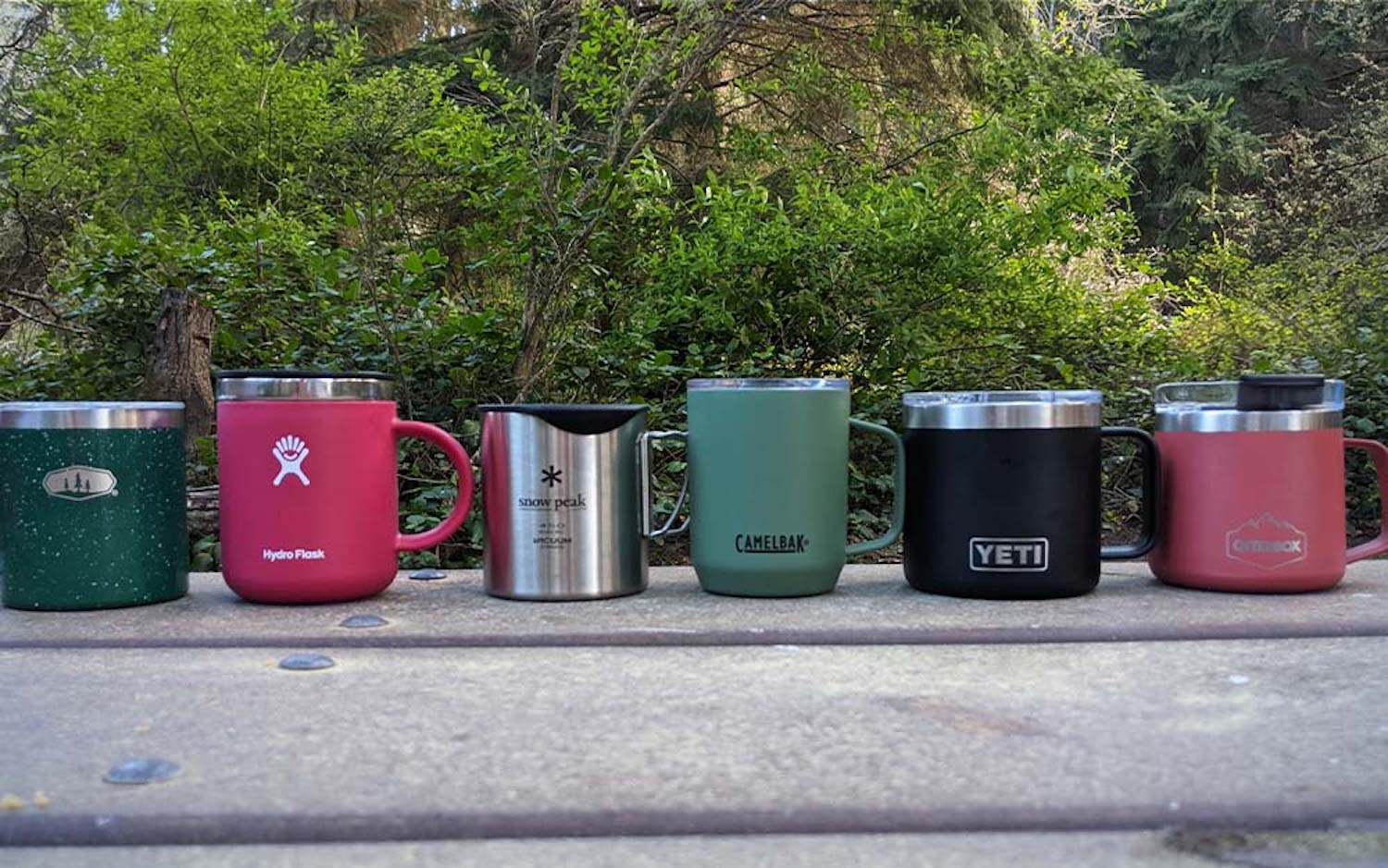 A row of the best camping mugs