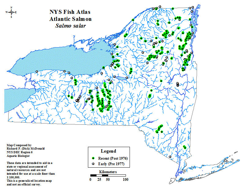 Stocked salmon locations in NY State.