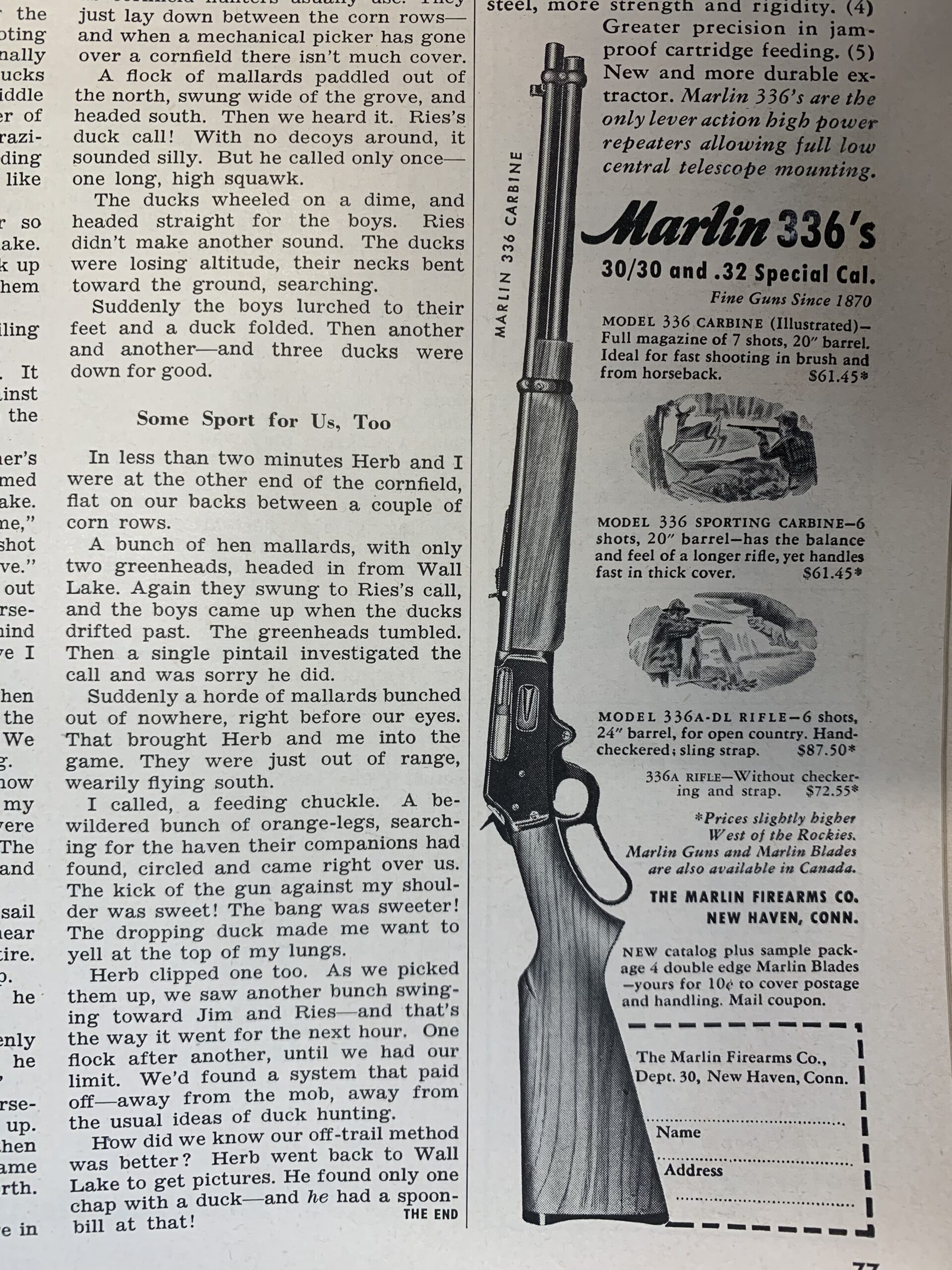 Vintage Ad for Marlin 336, November, 1949