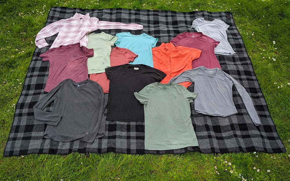 A layout of the best hiking shirts.