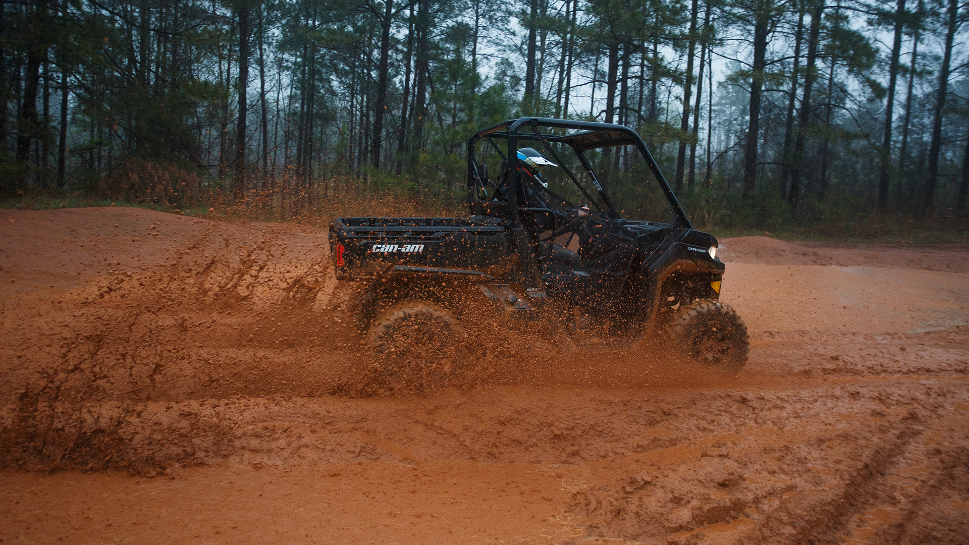 The Defender can handle mud with ease.