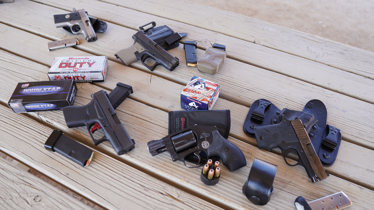 A selection of pocket pistols used during a recent class at Gunsite Academy. 