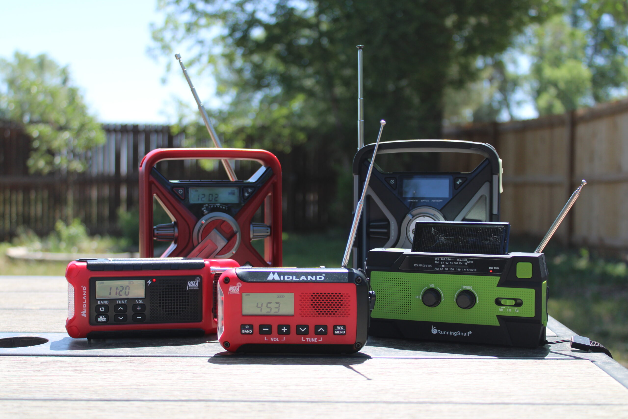 The best emergency radios on display in a backyard