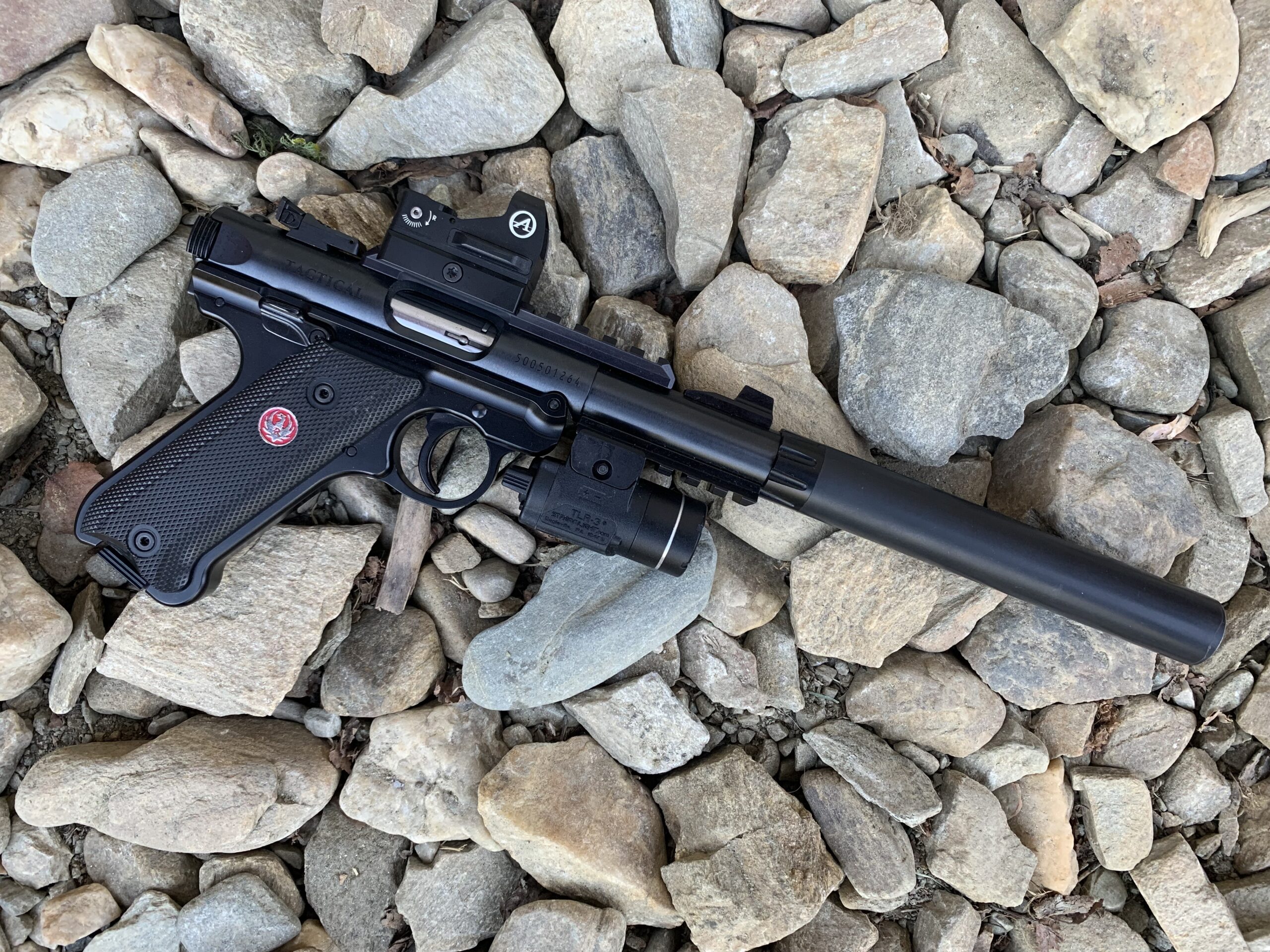 An accessorized Ruger Mark IV Tactical