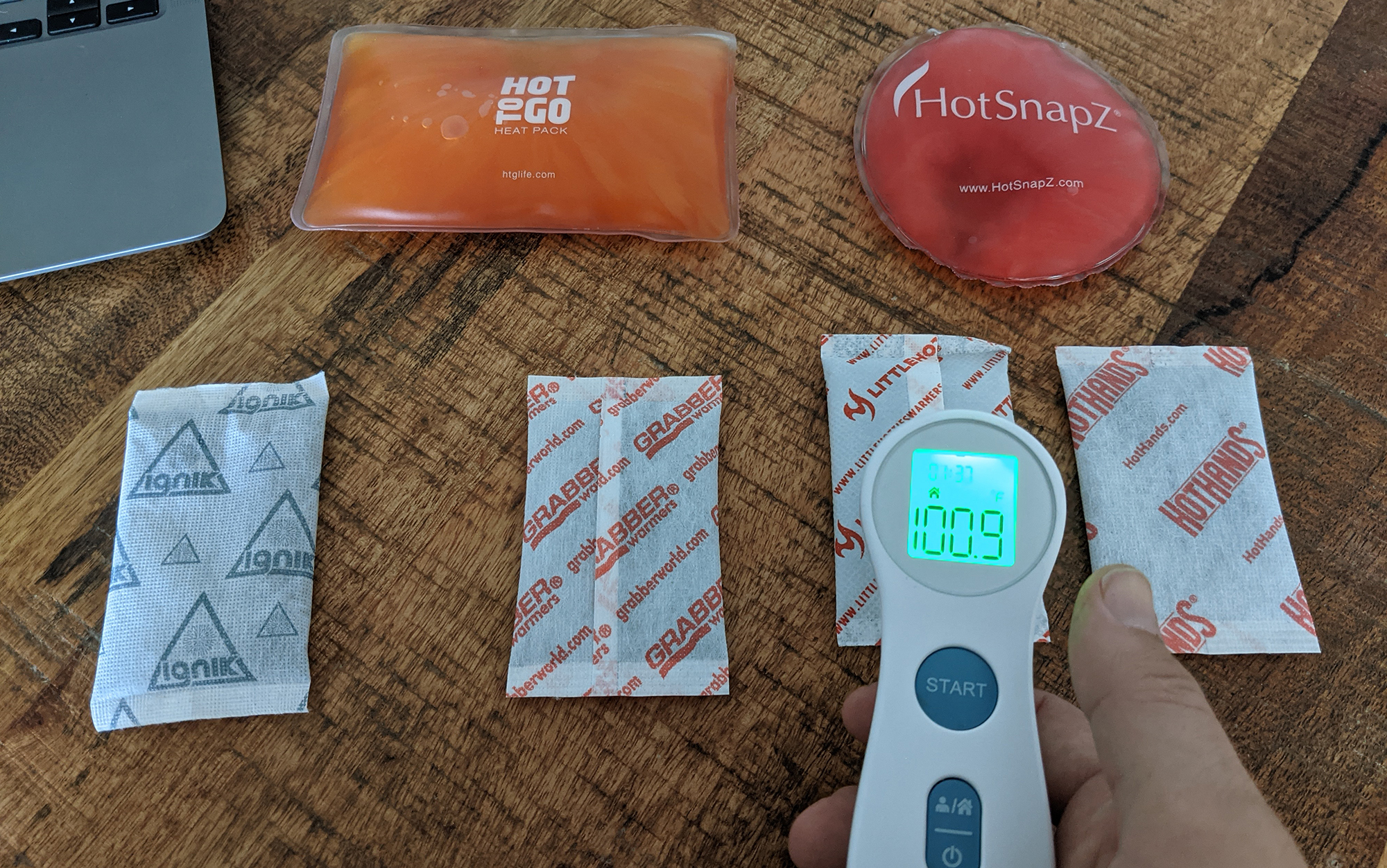 Measuring the real-time temperatures of the hand warmers over twelve hours.