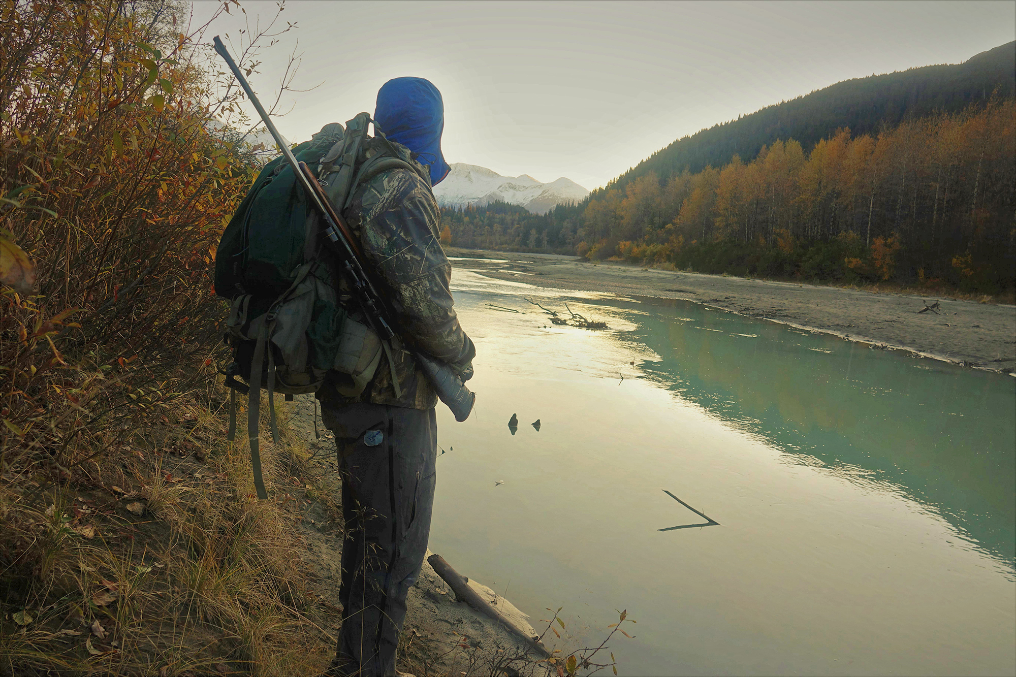 A moose hunter on the Taku River.