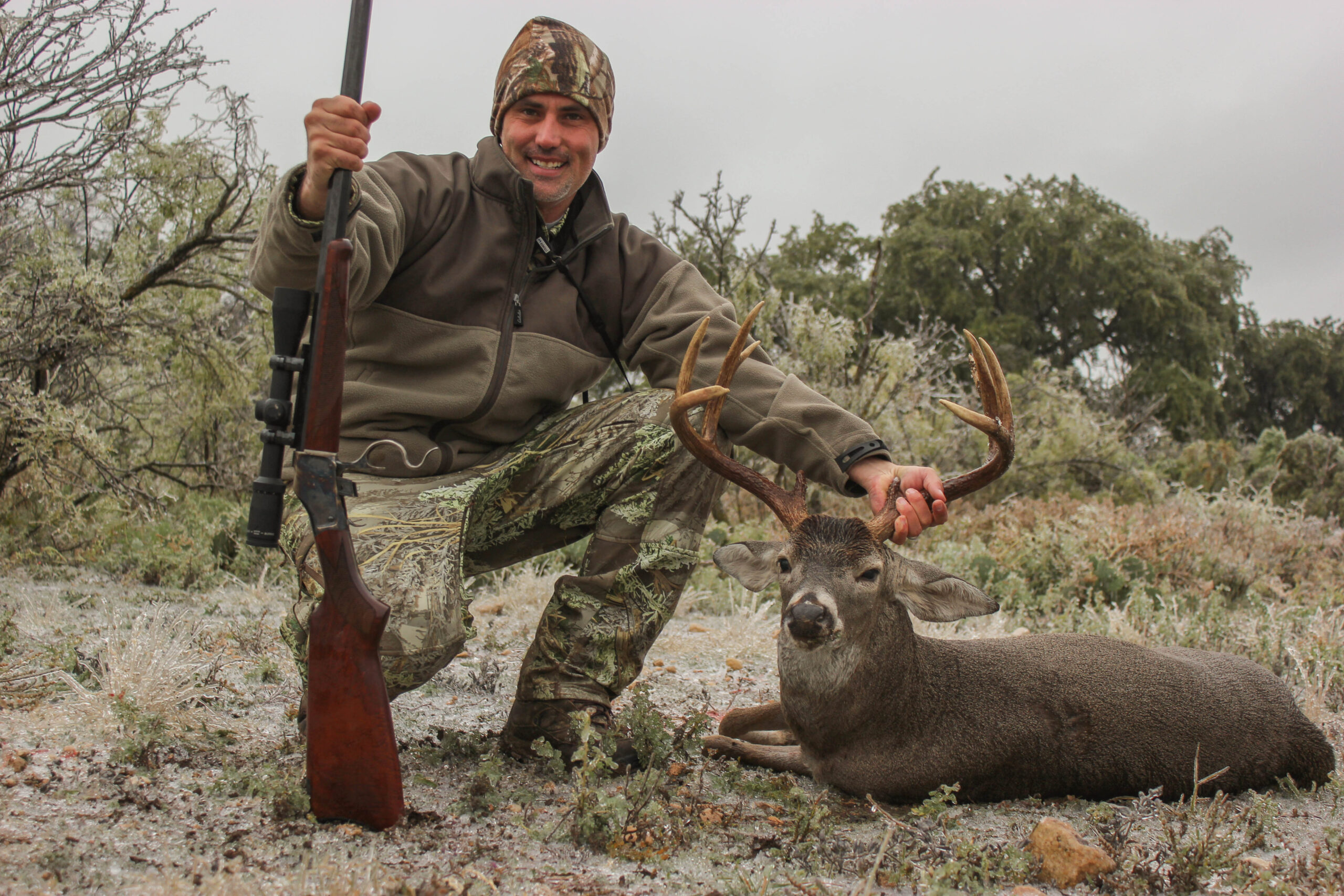 A Texas deer taken with a straight-wall lever gun.