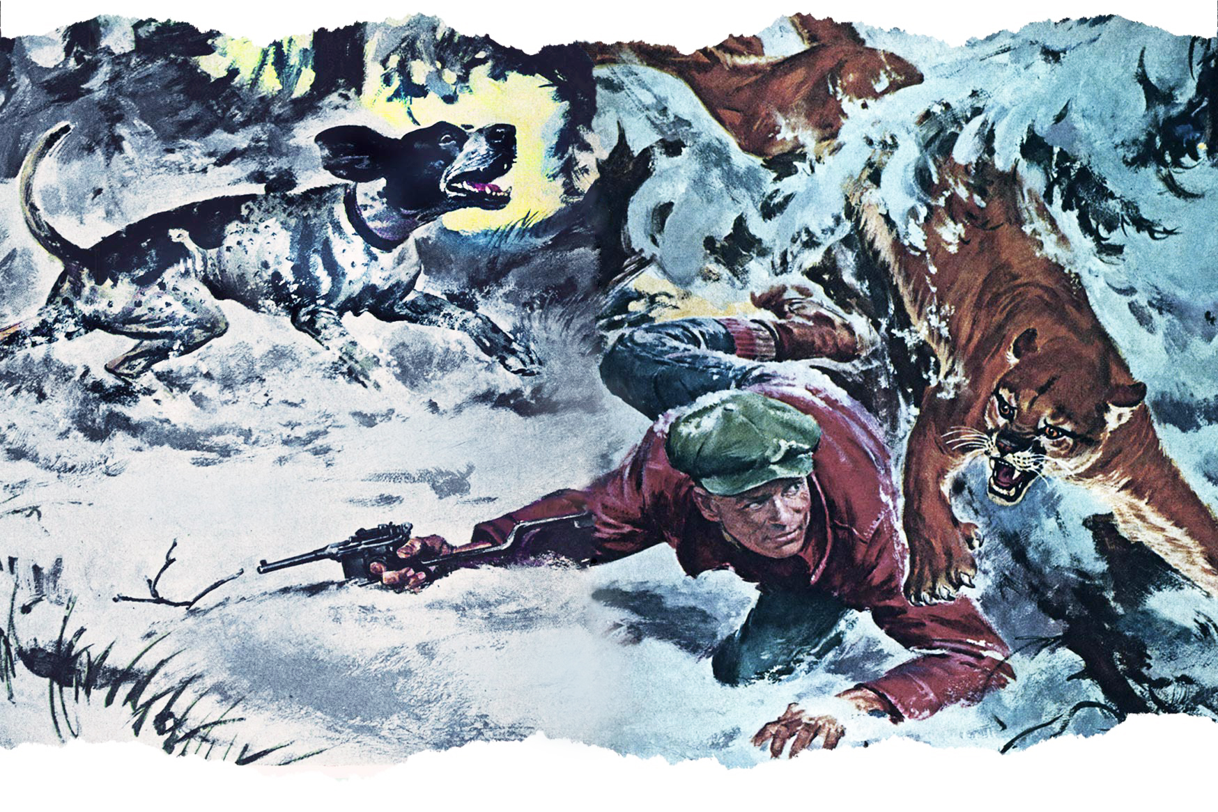 magazine pages showing cougar attacking hunter