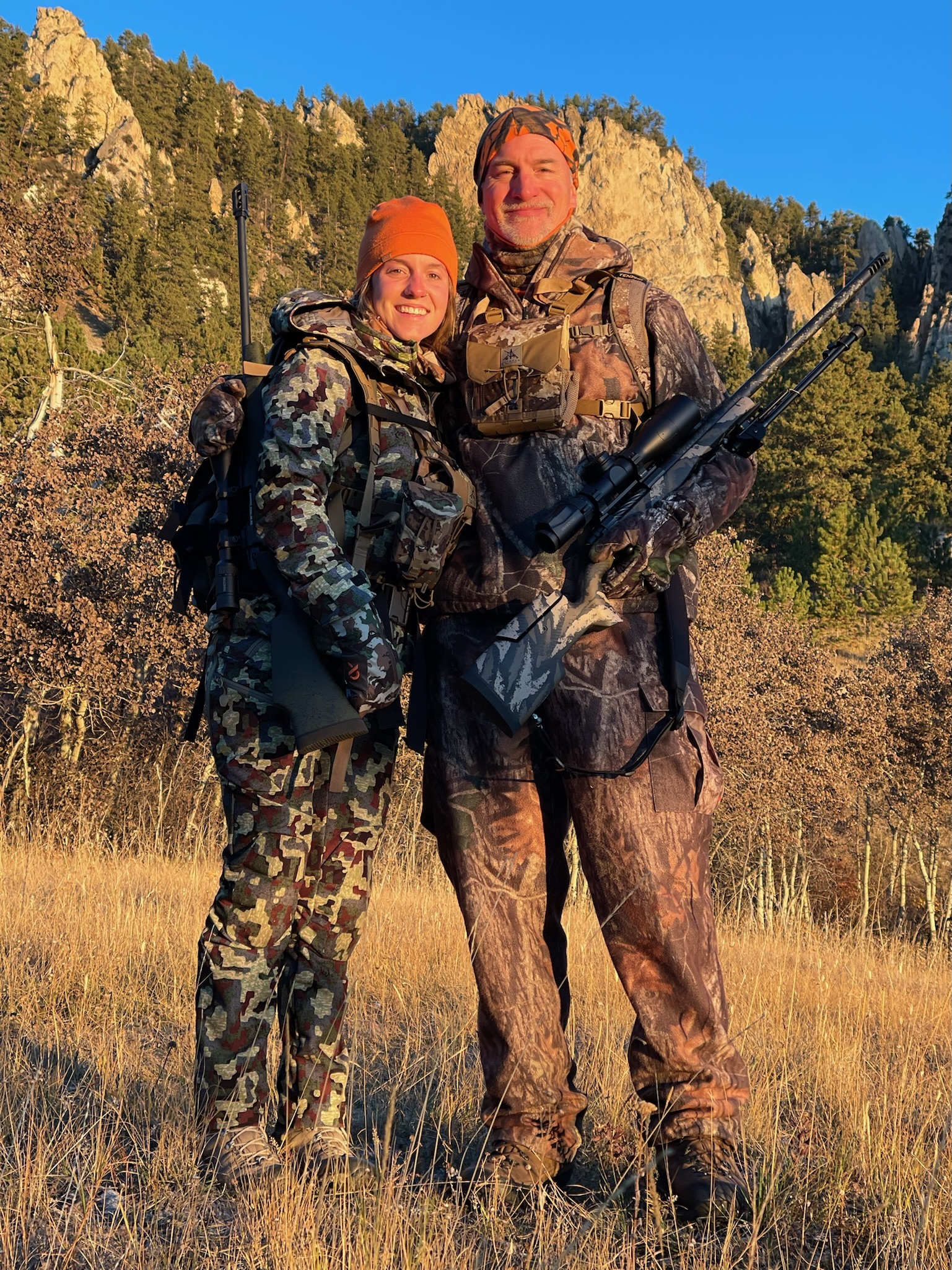 The author with her dad on a sub-20-degree morning in Wyoming.