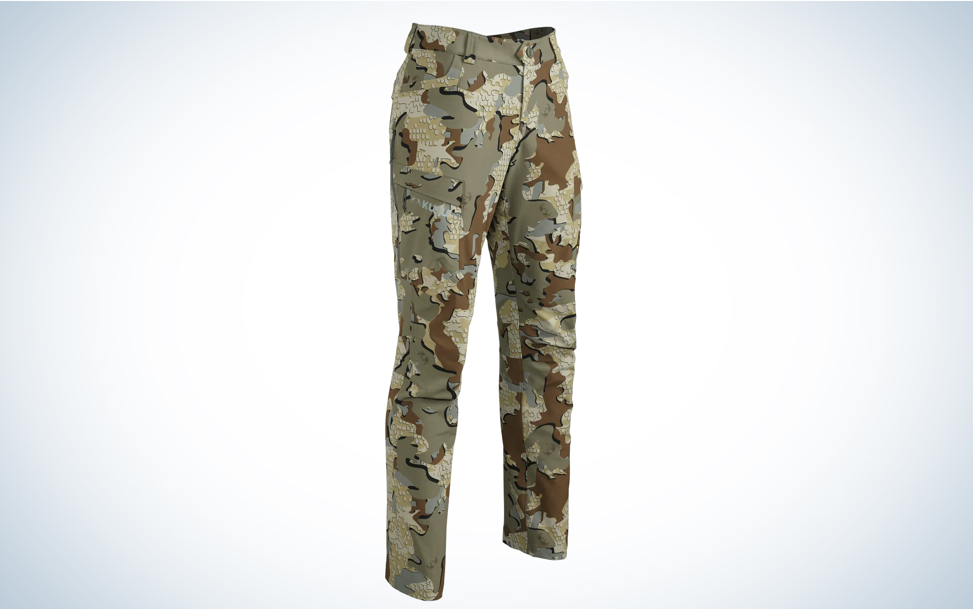 KUIU's women's attack hunting pants are shown in the Valo camouflage pattern.