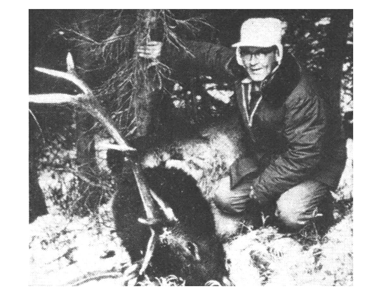 A hunter in the 1960s with an elk.