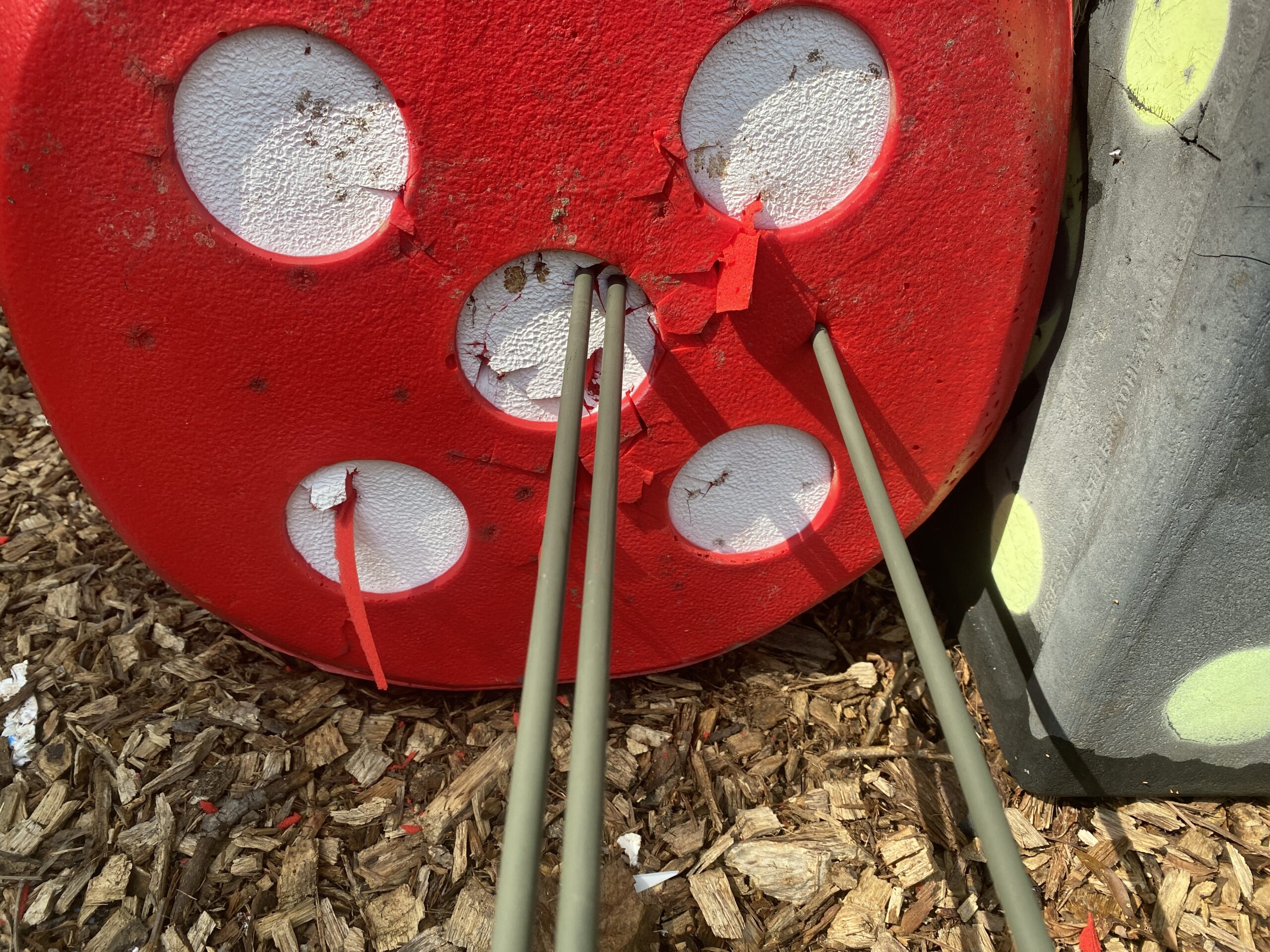 Two arrows hit the bullseye and one did not.