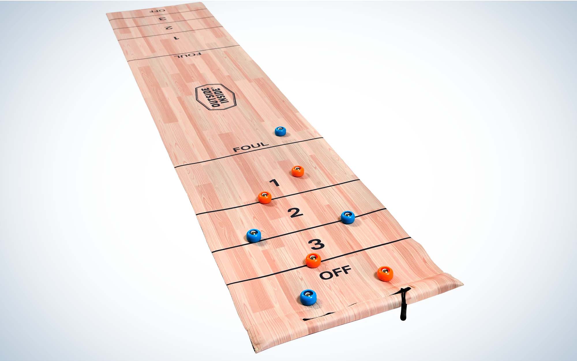 The Outside Inside Roll-up Shuffleboard is the best compact camping game.
